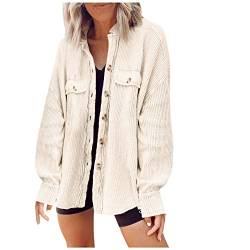 ZGNB Damen Langarm Reverskragen Button Down Waffelstrick Hemdjacke Fledermausärmel Shacket Cardigan Oberteile Oberbekleidung von ZGNB