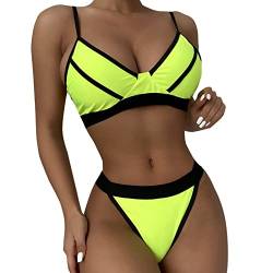 ZGNB Tankini Damen Bauchweg Ruffle High Waist Two Piece Swimsuit Bikini Damen Sexy High Waist Bikini Damen Tankini Damen Bikini sonnendurchlässig Bikini mit Hose Grün Mehrfarbig, L von ZGNB