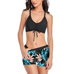 ZGNB Tankini Oberteil,Women's Padded Bikini Set, Halterneck Leopard Bikini Top, High Waist Wrap Bikini Bottoms, Deep V-Neck Sporty Two-Piece Beach Bikini Tankini Shapewear Damen Grün,M Bikini von ZGNB