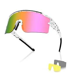 Coole polarisierte Sonnenbrille für Männer Frauen Jugendliche mit 3 austauschbaren Gläsern, Sportbrille Z87 für Baseball, Fahren, Radfahren, D06, M von ZHABAO