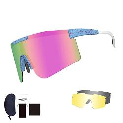 ZHABAO Polarisierte Sport-Sonnenbrille mit 3 austauschbaren Gläsern, UV400 Brille mit verstellbaren Bügeln,S01 von ZHABAO