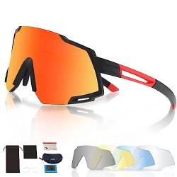 ZHABAO Sport-Sonnenbrille für Männer Frauen Jugend mit 5 austauschbaren Gläsern, UV400 Schutzbrille für Outdoor-Sport, T01 von ZHABAO