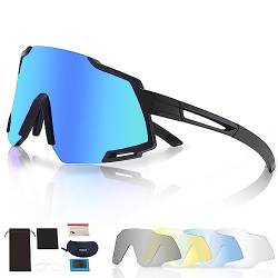 ZHABAO Sport-Sonnenbrille für Männer Frauen Jugend mit 5 austauschbaren Gläsern, UV400 Schutzbrille für Outdoor-Sport, T02 von ZHABAO