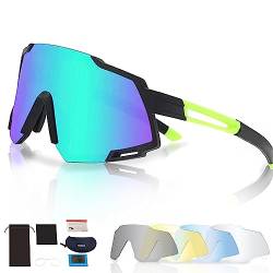 ZHABAO Sport-Sonnenbrille für Männer Frauen Jugend mit 5 austauschbaren Gläsern, UV400 Schutzbrille für Outdoor-Sport, T03 von ZHABAO