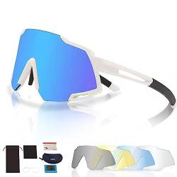 ZHABAO Sport-Sonnenbrille für Männer Frauen Jugend mit 5 austauschbaren Gläsern, UV400 Schutzbrille für Outdoor-Sport, T04 von ZHABAO