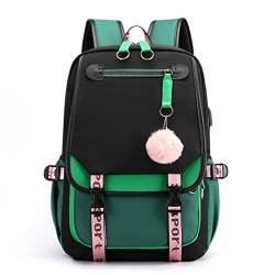 Rucksack für Mädchen, lässiger Tagesrucksack, Nylon, wasserdicht, für Kinder, Grundschultasche, Kinder, Büchertasche, Schwarz/Grün, Large, Reisen von ZHANAO