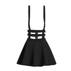 ZHANCHTONG Damen Elastische Taille Falten Kurz Hosenträger Rock Mini Strapsrock - Schwarz - Mittel von ZHANCHTONG