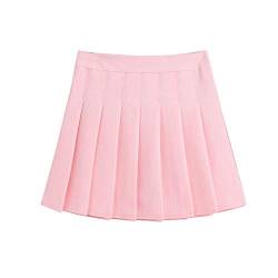 ZHANCHTONG Damen Hohe Taille A-Linie Plissee Minirock Kurz Tennisrock - Pink - Mittel von ZHANCHTONG