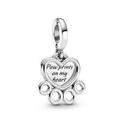 ZHANGCHEN Valentine 925 Sterling Silber Hearts & Paw Print Dangle Charm Fit für Pandora Armband Halskette Silber 925 Schmuckherstellung von ZHANGCHEN