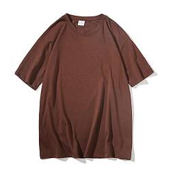 Damen Kurzes Sommer T-Shirt Betten Frauen T-Shirt Lose Massivfarbe Frauen T-Shirt Casual O-Neck Hipster Top-Dunkelbraun_5XL (90-100Kg) von ZHANGXIANG