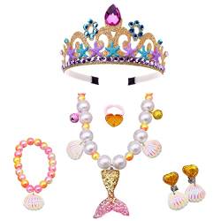 Headband Haarschmuck Kindergeburtstag Stirnband Perlenkette Armband Ring Ohrclip Set Dress Up,A-1 von ZHANGXIANG