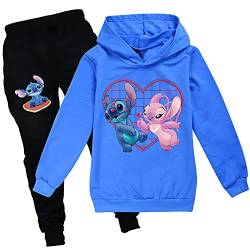 Cartoon Stitch Pullover Hoodie + Jogginghose, Cartoon Casual Langarm Sweatshirt für Mädchen Jungen, 3-14 Jahre alt (A2,110) von ZHANGYAOSHU