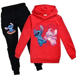 Cartoon Stitch Pullover Hoodie + Jogginghose, Cartoon Casual Langarm Sweatshirt für Mädchen Jungen, 3-14 Jahre alt (A3,110) von ZHANGYAOSHU