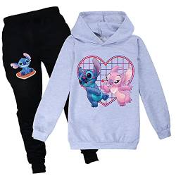 Cartoon Stitch Pullover Hoodie + Jogginghose, Cartoon Casual Langarm Sweatshirt für Mädchen Jungen, 3-14 Jahre alt (A4,130) von ZHANGYAOSHU