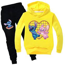 Cartoon Stitch Pullover Hoodie + Jogginghose, Cartoon Casual Langarm Sweatshirt für Mädchen Jungen, 3-14 Jahre alt (A5,100) von ZHANGYAOSHU