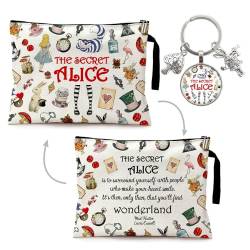 ZHANTUONE Wunderland-Themed Zipper Cosmetic bag keychain pendant, The Best Friendship Gift for Friends, Vintage, Wonderland Theme Cosmetic Travel Bag,Motivational Quote,Gifts for Women Sister Friend, von ZHANTUONE