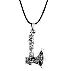 Zhenp Axt-Halskette für Herren, Nordic Viking Wolf Anhänger Halskette, mit 19.7 Zoll Kette, Wikinger Runen Amulett Halskette, Keltischer Knoten Talisman, Geschenk für Männer von ZHEN