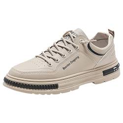 Herren Skateschuhe Classic Fashion Sneakers Leder Low Top Flat Winter,Beige,43 EU von ZHENSI