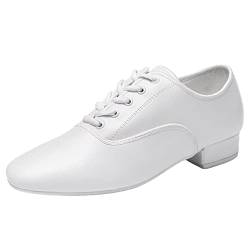 Herren Tanzschuhe Latin Modern Oxford Tanzschuhe Low Heel Soft Bottom Ballroom,Weiß,44 EU von ZHENSI