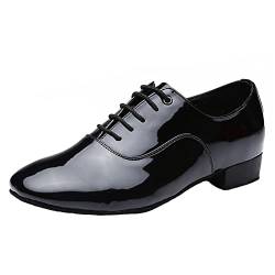 Herren Tanzschuhe Vollsohle Leder Latin Modern Oxford Schuhe Weicher Boden Schnürung Niedriger Absatz,Black b,39 EU von ZHENSI