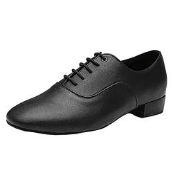 Herren Tanzschuhe Vollsohle Leder Latin Modern Oxford Schuhe Weicher Boden Schnürung Niedriger Absatz,Schwarz,36 EU von ZHENSI