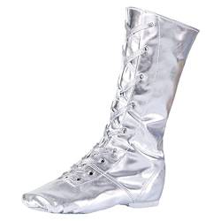 Jazz Dance Stiefel High Top Leder Modern Dance Schuhe Split Sole Lace-Up Buffer Für Kinder Erwachsene Frauen,Silber,37 EU von ZHENSI