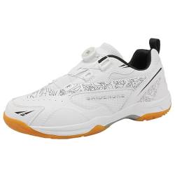 ZHENSI Badminton-Schuhe Mit Drehschnürung Für Herren Leichte Bequeme Squash-Tennis-Volleyball-Sneaker Für Drinnen Und Draußen,Weiß,43 EU von ZHENSI