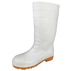 ZHENSI Herren-Gummistiefel Arbeitsstiefel Stahlkappe Sicherheitsstiefel wasserdichte rutschfeste Lebensmittel-Gummistiefel Unisex,Weiß,43 EU von ZHENSI