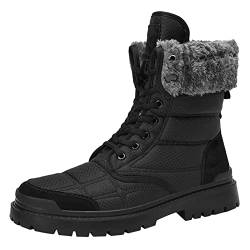 ZHENSI Schneestiefel wasserdichte Herren-Winterstiefel Mit Mittlerer Wade Warm Mit Fell Gefüttert Mit Niedrigem Absatz rutschfest Trekking,Schwarz,41 EU von ZHENSI