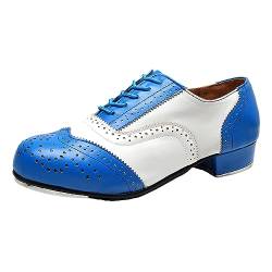 ZHENSI Steppschuhe Herren Niedriger Absatz Ballsaal-Tanzschuhe Brogue-Schnürschuhe Atmungsaktiv,Blau,40 EU von ZHENSI