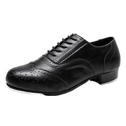 ZHENSI Steppschuhe Herren Niedriger Absatz Ballsaal-Tanzschuhe Brogue-Schnürschuhe Atmungsaktiv,Schwarz,41 EU von ZHENSI