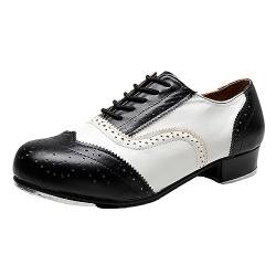 ZHENSI Steppschuhe Herren Niedriger Absatz Ballsaal-Tanzschuhe Brogue-Schnürschuhe Atmungsaktiv,Weiß,44 EU von ZHENSI