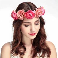 ZHER-LU Blumen-Haarband, Blumenkrone, Girlande, Heiligenschein für Hochzeit, Festival, Rosa von ZHER-LU