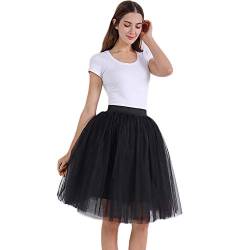 ZHER-LU Damen Tutu Midi Tüll Röcke 5 Schichten Mesh Petticoat Unterrock Kniekleid mit elastischem Gürtel, für Hochzeit Party Ballkleid, Schwarz , 44 von ZHER-LU