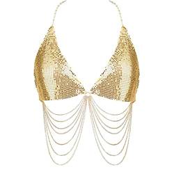 ZHER-LU Pailletten-BH-Kette Women Sparkly Deep V Neck Crop Body Chain Top Tassel Bra Chain for Women - Party Carnival Nightclub Sparkly Body Jewelry (A) von ZHER-LU