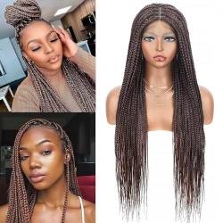 36-Zoll-HD-Full-Lace-Front-Geflochtene Perücken, Knotenlose Box-Geflochtene Perücken Für Schwarze Frauen, Gedrehte Zöpfe, Synthetische Cornrow-Perücke Mit Babyhaar A von ZHGAXING