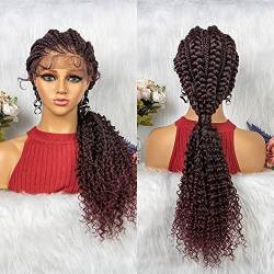 Box-Geflochtene Lace-Front-Perücken Für Schwarze Frauen, Handgefertigte Synthetische Cornrow-Perücke, Leimlose Braids-Perücke, Hitzebeständiges Faserhaar, Afro-Cosplay, Täglich C von ZHGAXING