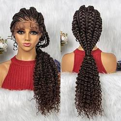 Box-Geflochtene Lace-Front-Perücken Für Schwarze Frauen, Handgefertigte Synthetische Cornrow-Perücke, Leimlose Braids-Perücke, Hitzebeständiges Faserhaar, Afro-Cosplay, Täglich F von ZHGAXING