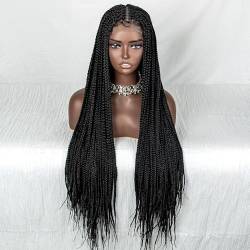 Geflochtene Perücke Mit Spitzenfront Für Schwarze Frauen, Geflochtene Cornrow-Perücken Mit Babyhaar, Schwarze Halbe Zöpfe, Halbe Webart, Synthetische Spitze-Frontal-Perücke von ZHGAXING