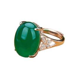 Grüner Chalcedon Ring Fashion Rose Gold Zirkon 925 Silber Damen von ZHIBO