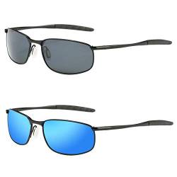 ZHILE Polarisierte Sonnenbrille für Herren, 8 Basis, gebogener Metallrahmen zum Angeln, Sport, Fahren, mit Sonnenbrillenetui, 2 Stück (schwarz und blau), Medium von ZHILE