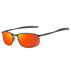 ZHILE Polarisierte Sonnenbrille für Herren, 8 Basis, gebogener Metallrahmen zum Angeln, Sport, Fahren, mit Sonnenbrillenetui, Schwarzer Rahmen, orange-rot, verspiegelte Gläser, Medium von ZHILE