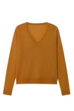 Damen-Pullover aus Merinowolle, lässig, leicht, V-Ausschnitt, Raglanärmel, Strick-Top, lockerer Pullover, braun, X-Groß von ZHILI