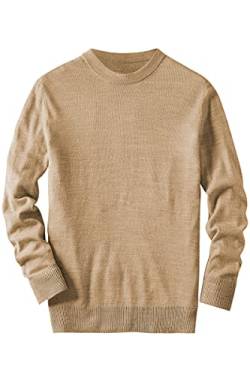 Herren Merino Wolle Leichter Rundhals Sweater Premium Essentials Solid Crewneck 12 Gauge Pullover, aprikose, 5X-Groß von ZHILI