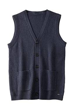 Herren Pullover Weste V-Ausschnitt Ärmellos Strickjacke Groß Big and Tall Vest_Navy_4X-Groß von ZHILI