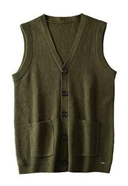 Herren Pullover Weste V-Ausschnitt Ärmellos Strickjacke Groß Big and Tall Vest_Olivgrün_Mittel von ZHILI