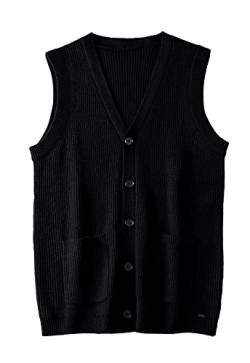 Herren Pullover Weste V-Ausschnitt Ärmellos Strickjacke Groß Big and Tall Vest_Schwarz_5X-Groß von ZHILI