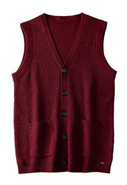 Herren Pullover Weste V-Ausschnitt Ärmellos Strickjacke Groß Big and Tall Vest_Weinrot_4X-Groß von ZHILI