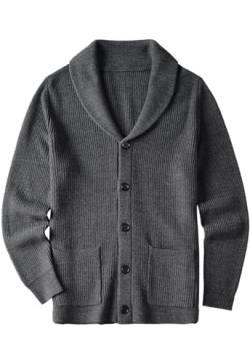 ZHILI Herren Cardigan Schal Kragen Tasche verdrahtete einfarbige Knöpfe Herbst und Winter Herrenbekleidung_Dark Grey_X-Large von ZHILI