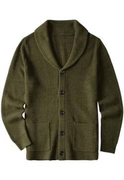 ZHILI Herren Cardigan Schal Kragen Tasche verdrahtete einfarbige Knöpfe Herbst und Winter Herrenbekleidung_Olive_X-Large von ZHILI